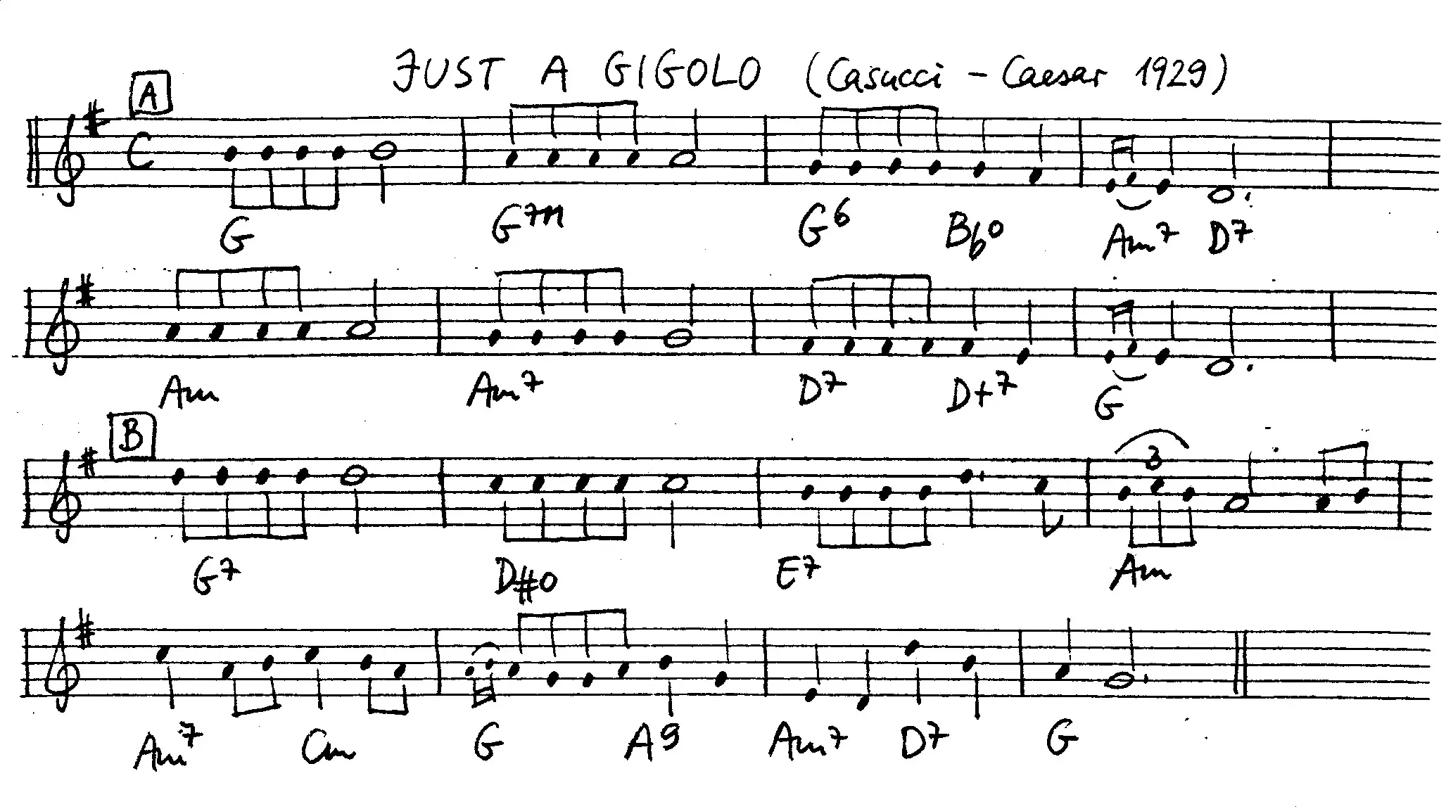 just a gigolo free jazz leadsheet - Courtesy of the Jungle Jazz Band